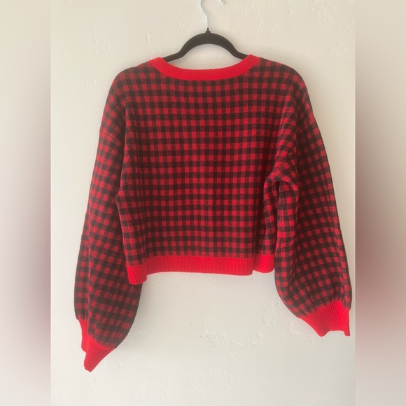 Bar III Red Cropped Checkered Sweater - Picture 2 of 6